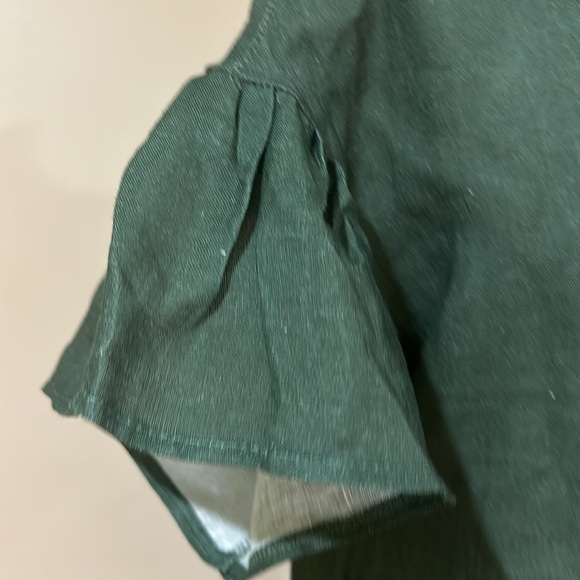 Green Flutter Sleeve Maxi Dress with Crew Neck100l%Linen - Picture 3 of 4